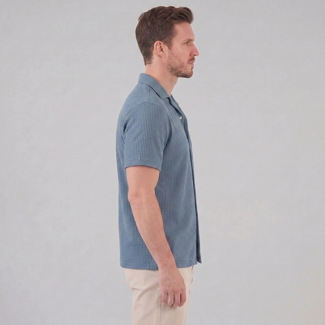 Men's Casual Waffle Textured Button-Up Shirt