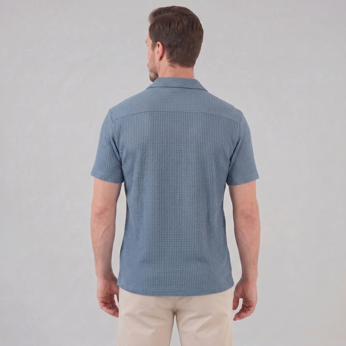 Men's Casual Waffle Textured Button-Up Shirt