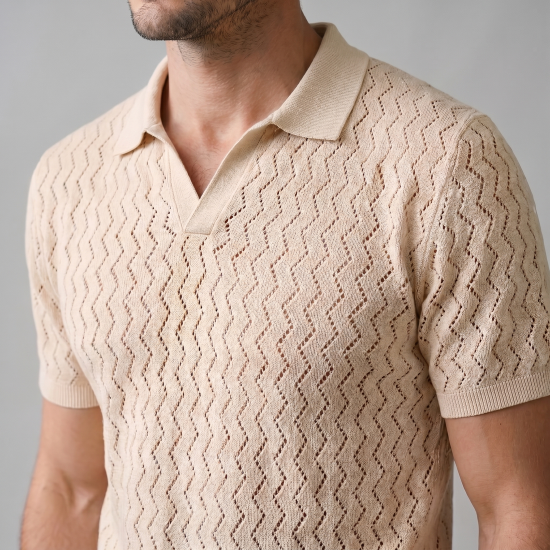 Men's Chevron Open-Knit Polo
