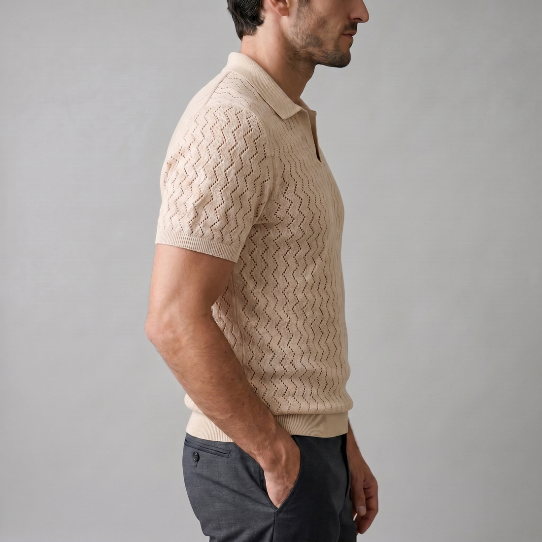 Men's Chevron Open-Knit Polo