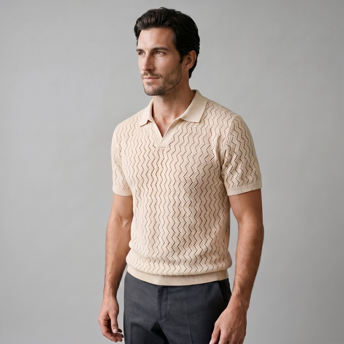 Men's Chevron Open-Knit Polo
