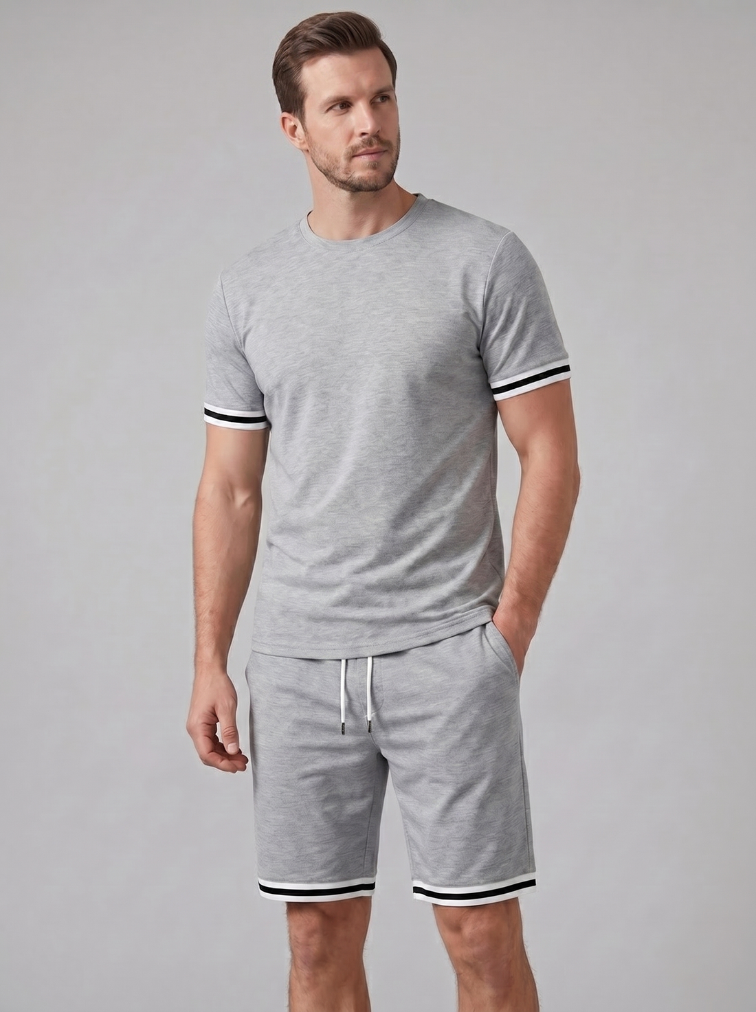 Men's Contrast Stripe T-Shirt and Shorts Set