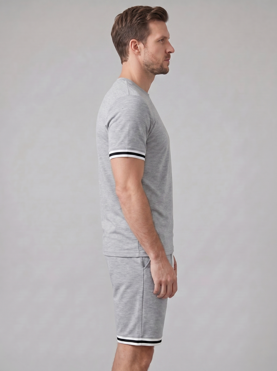 Men's Contrast Stripe T-Shirt and Shorts Set