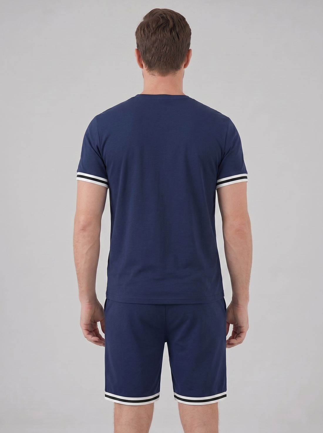 Men's Contrast Stripe T-Shirt and Shorts Set