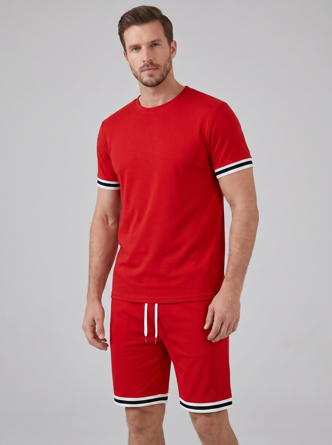 Men's Contrast Stripe T-Shirt and Shorts Set