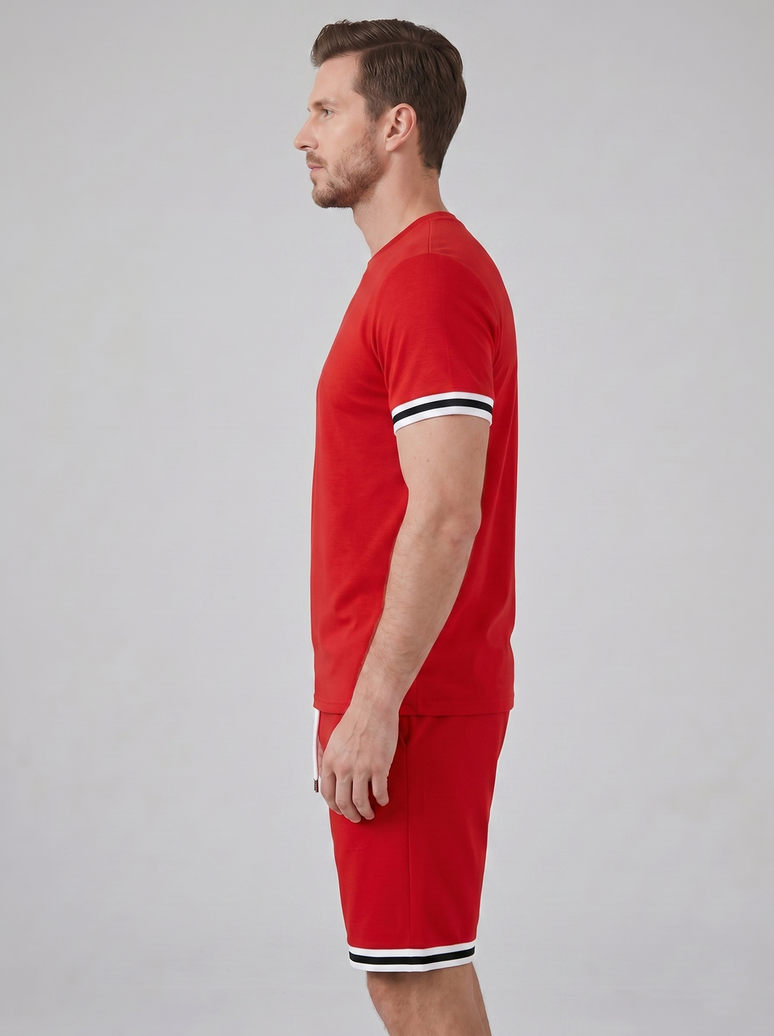 Men's Contrast Stripe T-Shirt and Shorts Set
