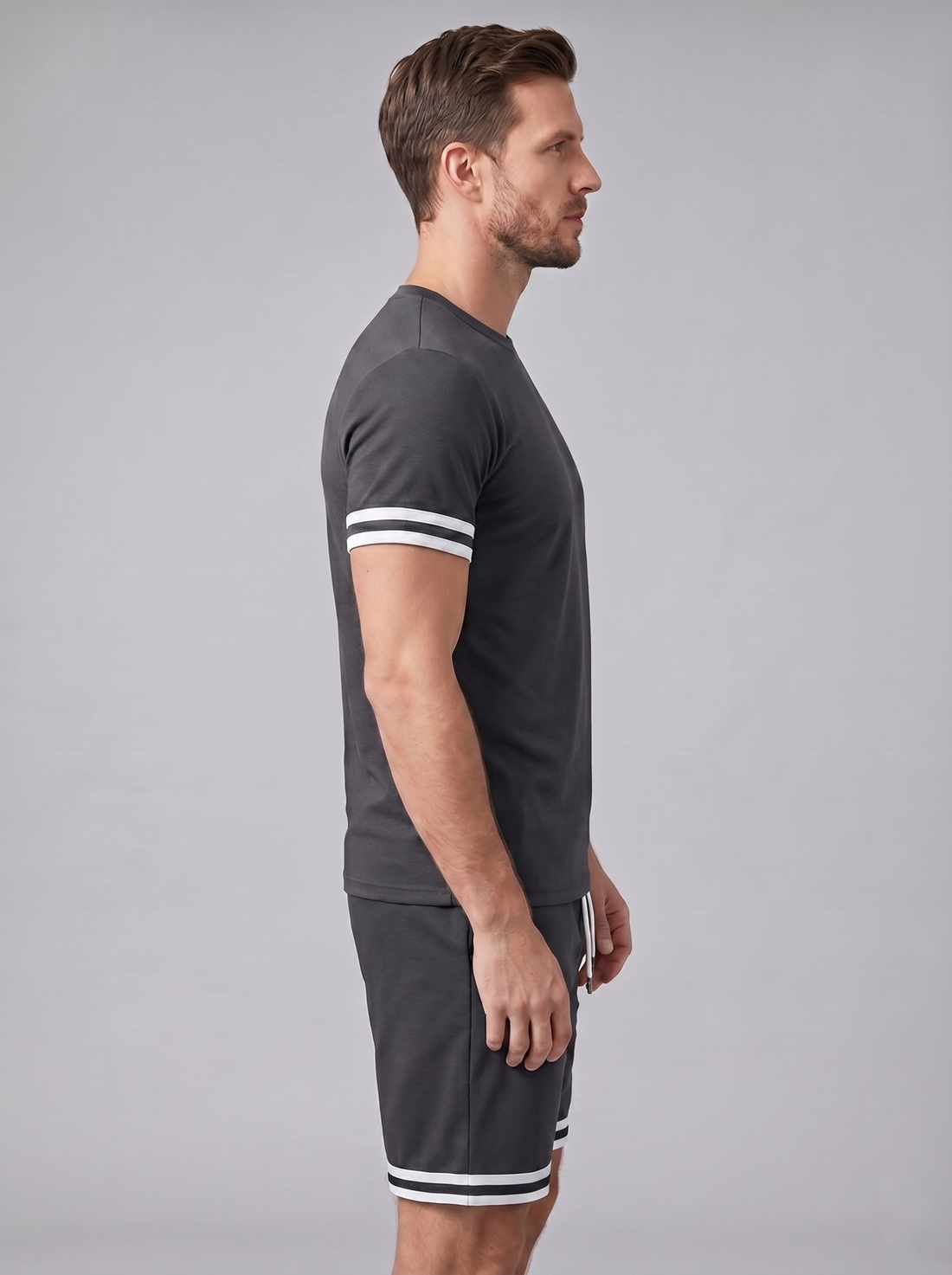 Men's Contrast Stripe T-Shirt and Shorts Set