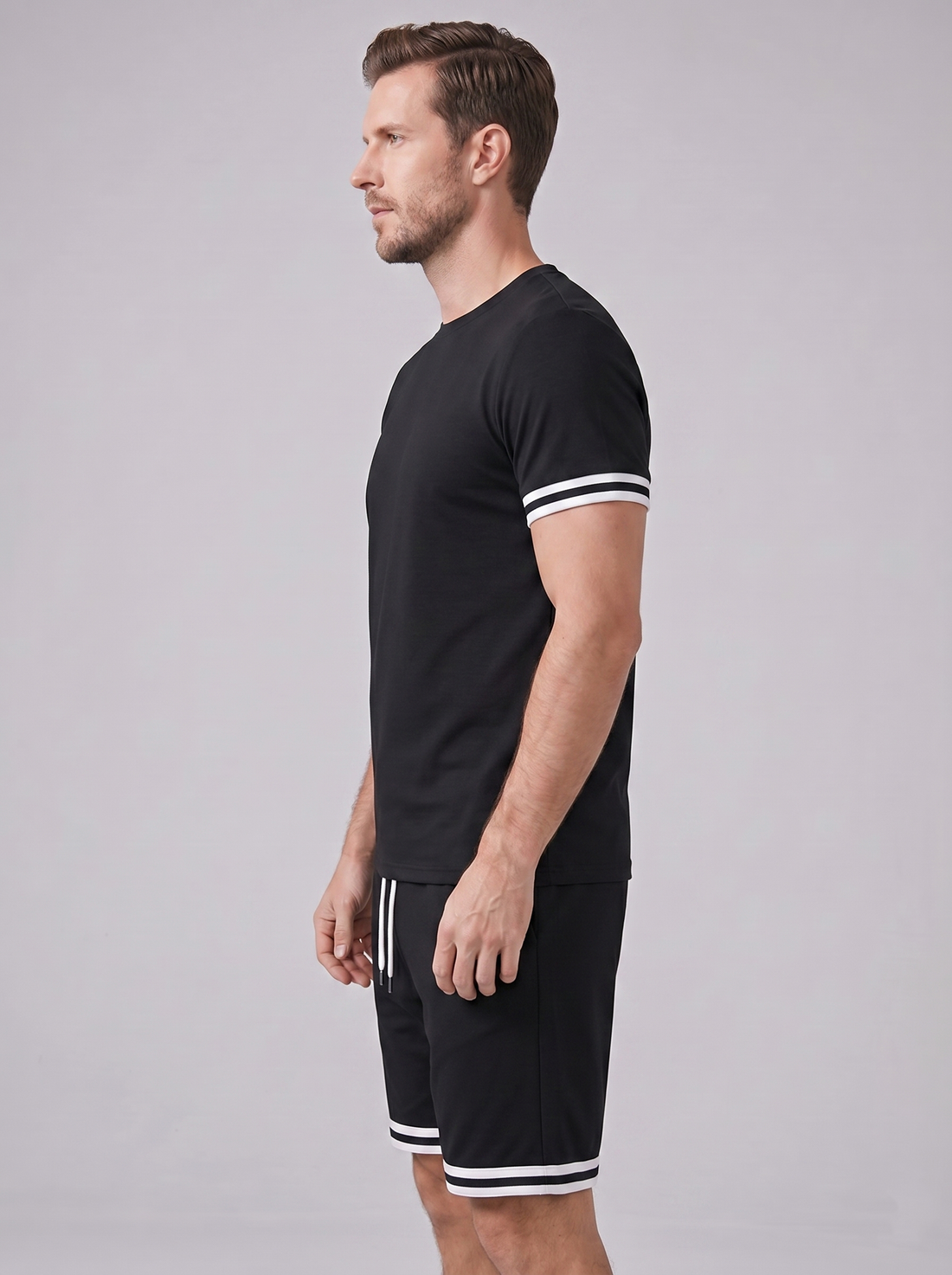 Men's Contrast Stripe T-Shirt and Shorts Set