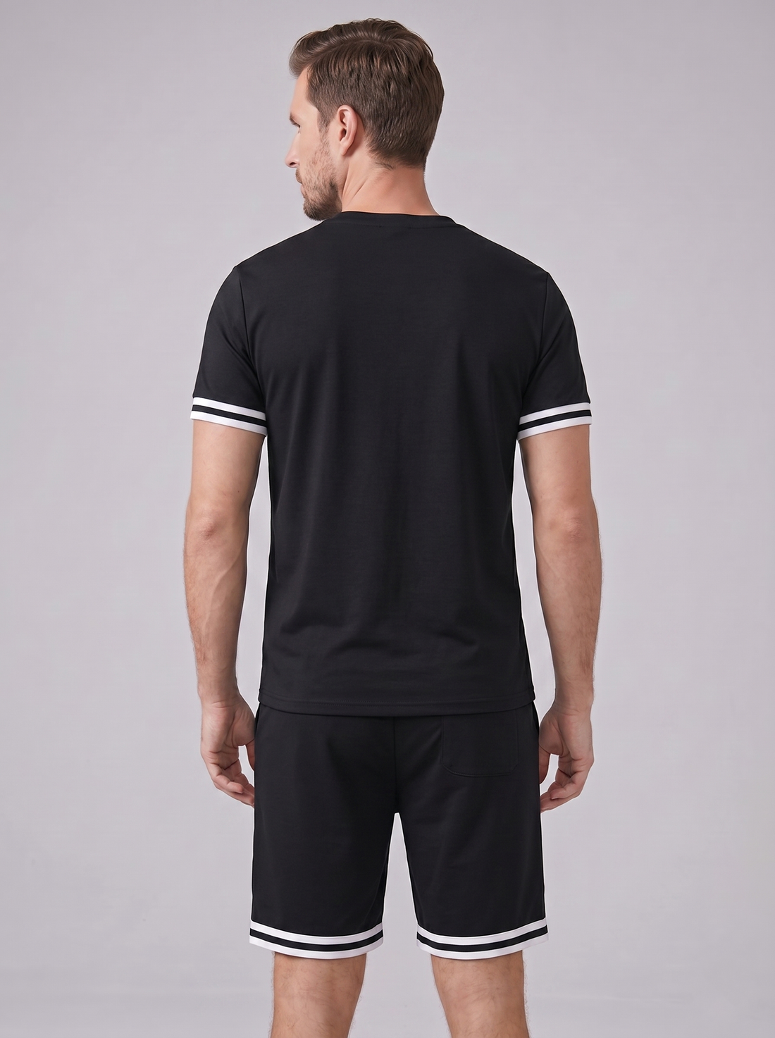 Men's Contrast Stripe T-Shirt and Shorts Set