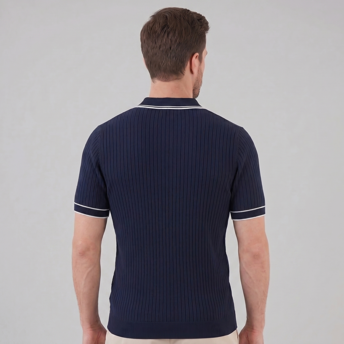 Men's Contrast Trim Ribbed Knit Polo
