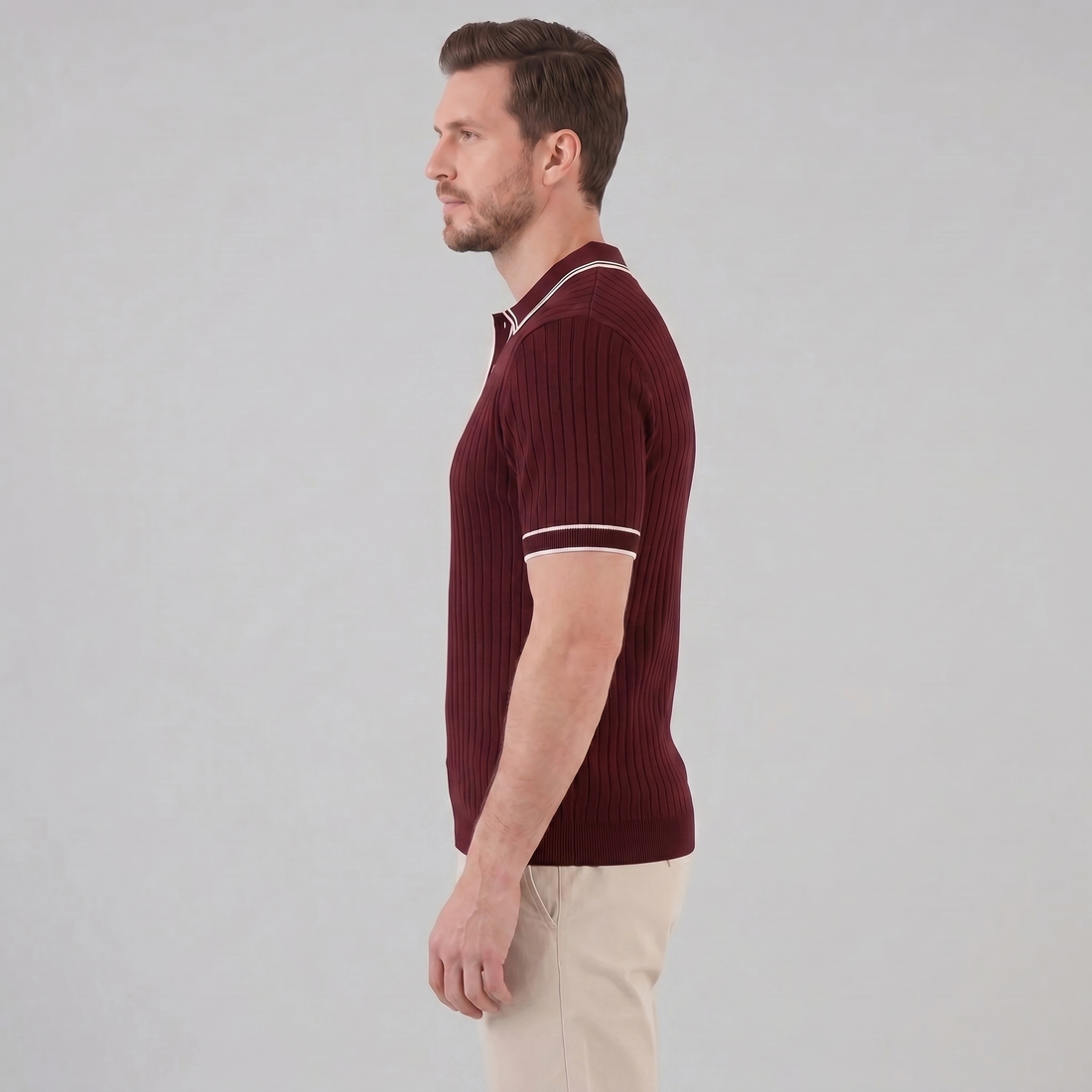 Men's Contrast Trim Ribbed Knit Polo