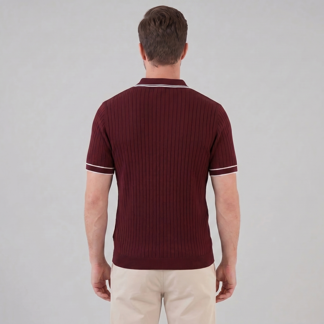Men's Contrast Trim Ribbed Knit Polo