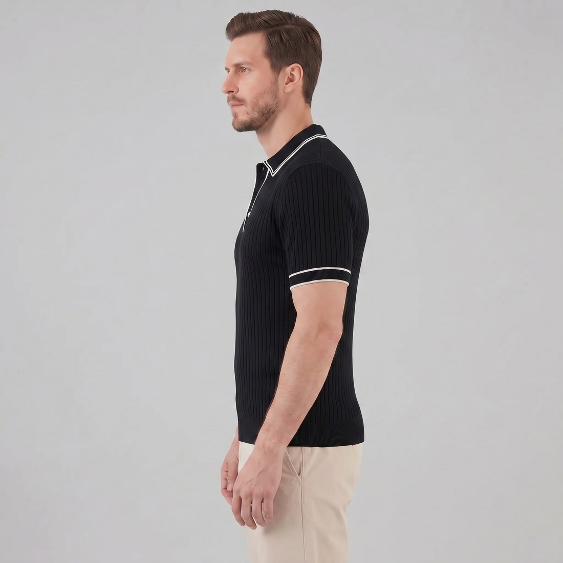 Men's Contrast Trim Ribbed Knit Polo