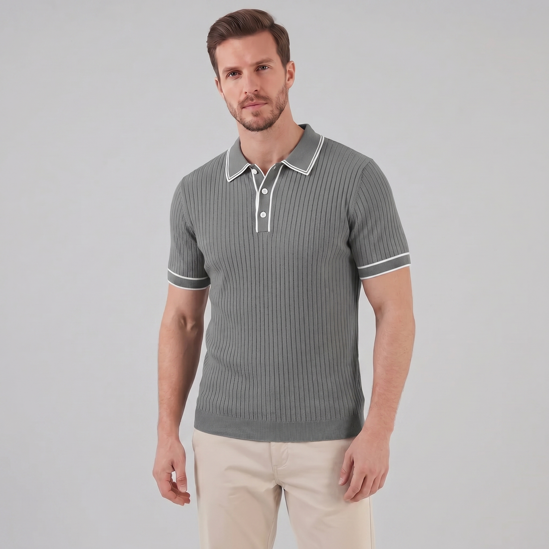 Men's Contrast Trim Ribbed Knit Polo