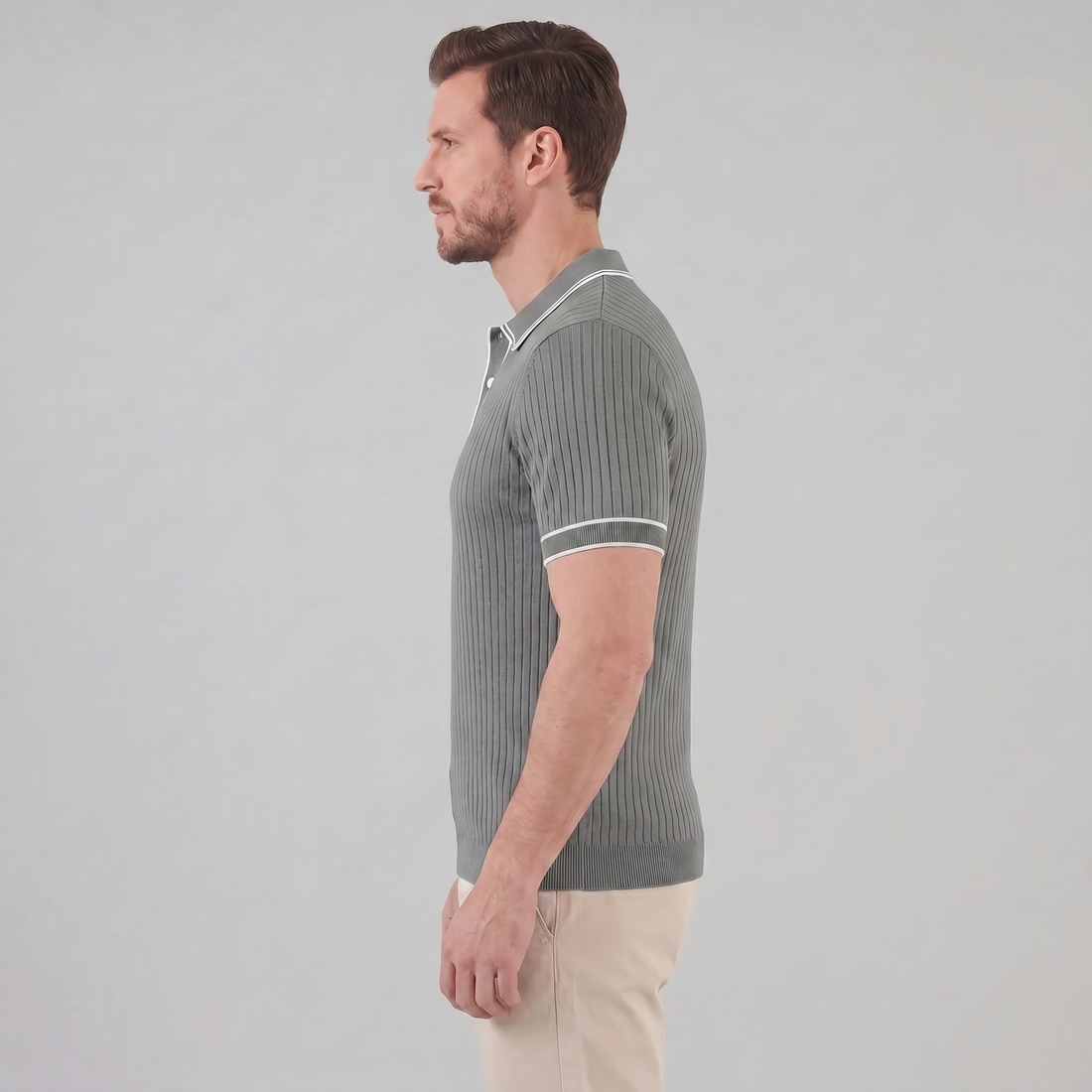 Men's Contrast Trim Ribbed Knit Polo