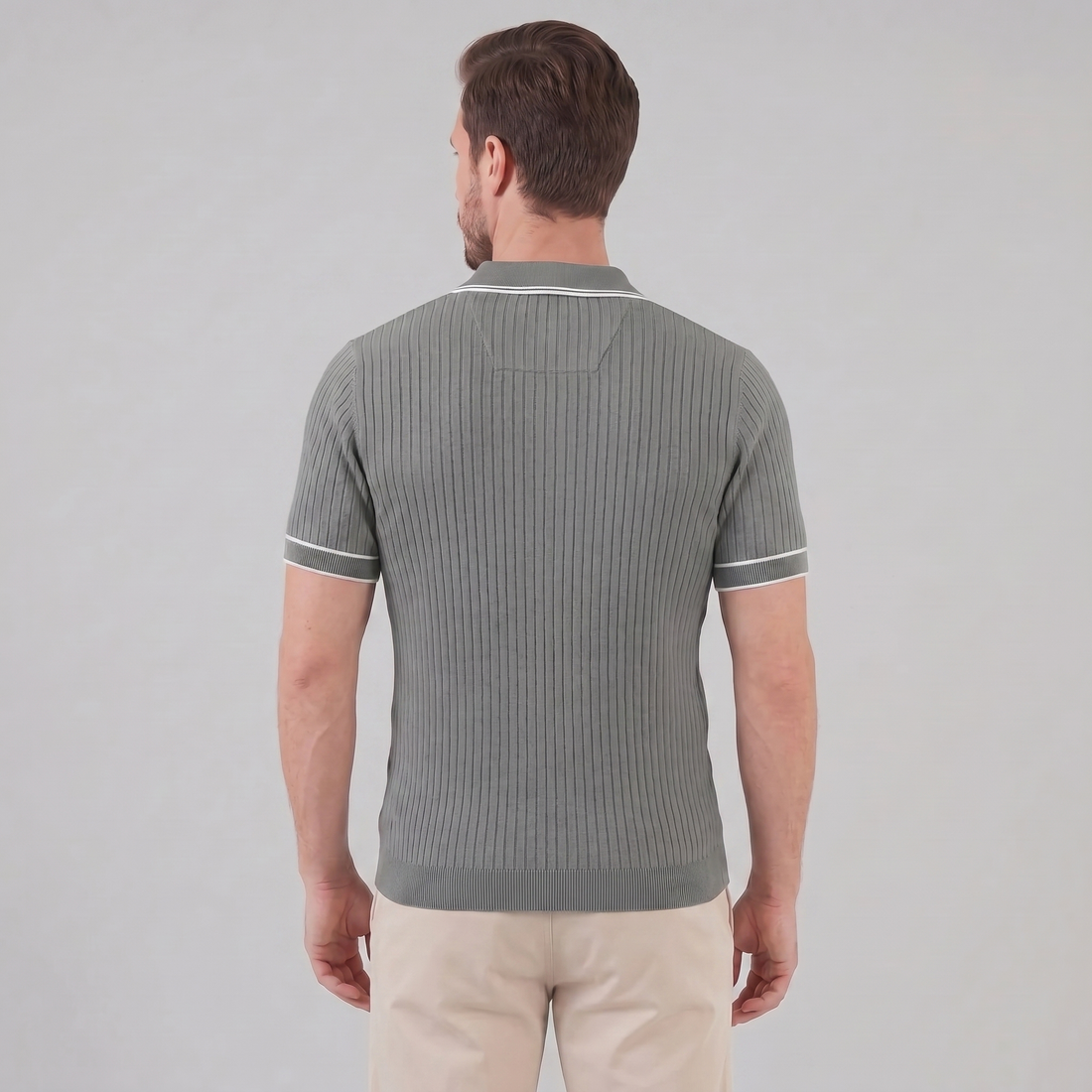 Men's Contrast Trim Ribbed Knit Polo