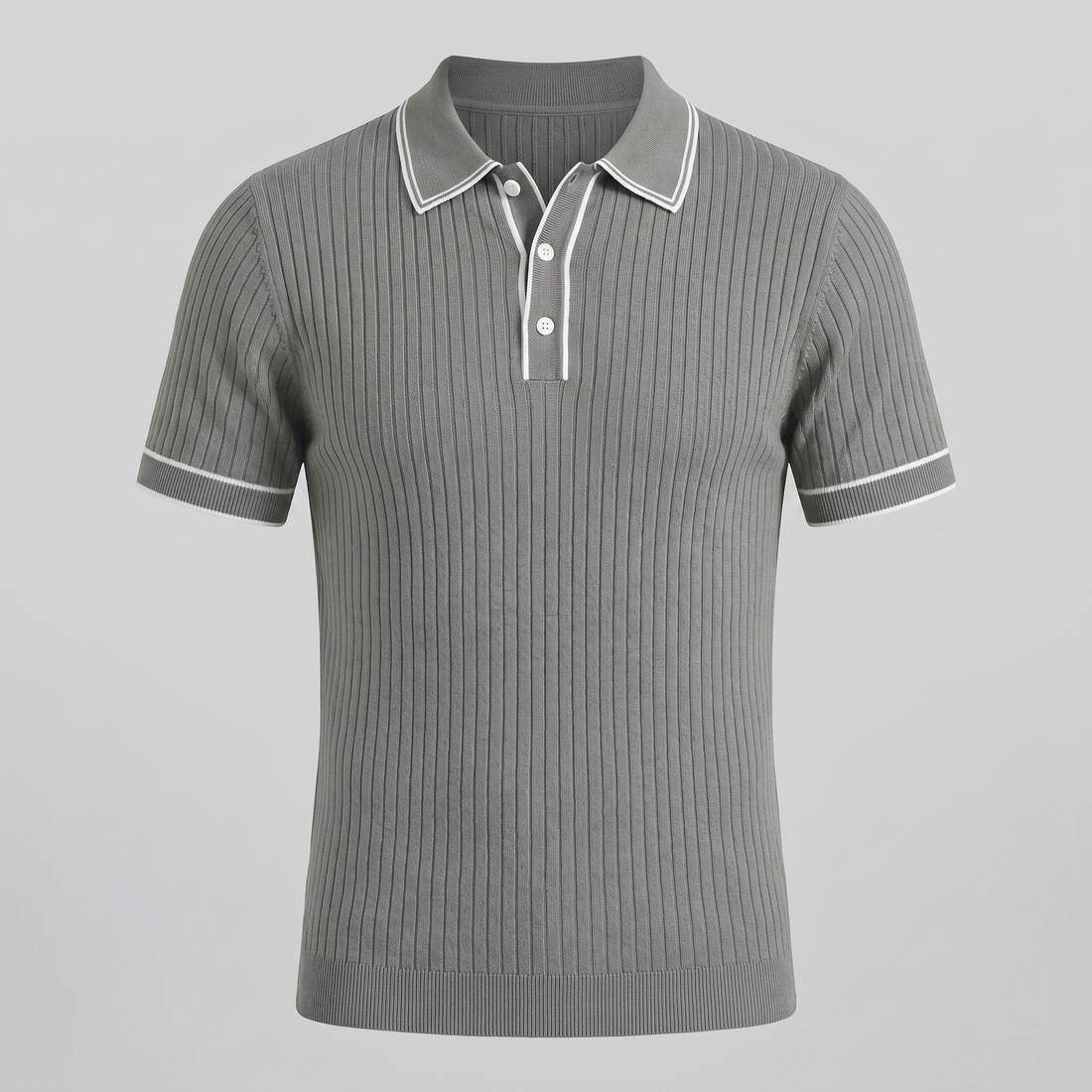 Men's Contrast Trim Ribbed Knit Polo
