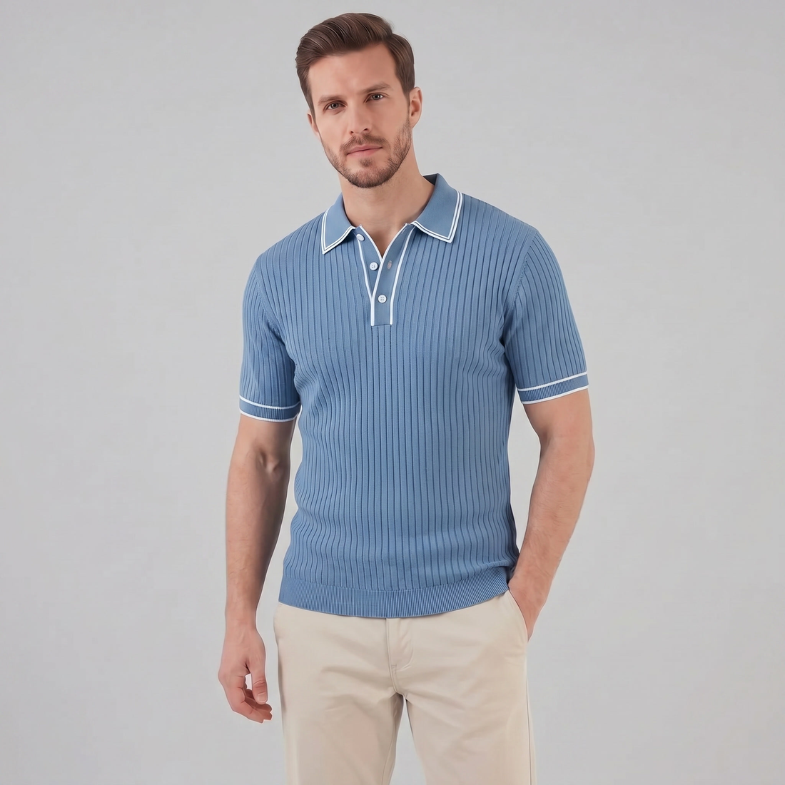 Men's Contrast Trim Ribbed Knit Polo