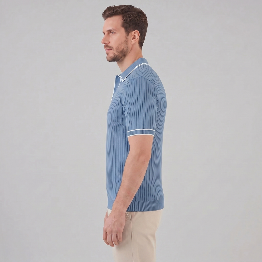 Men's Contrast Trim Ribbed Knit Polo