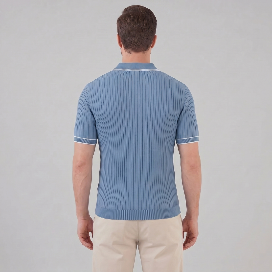 Men's Contrast Trim Ribbed Knit Polo