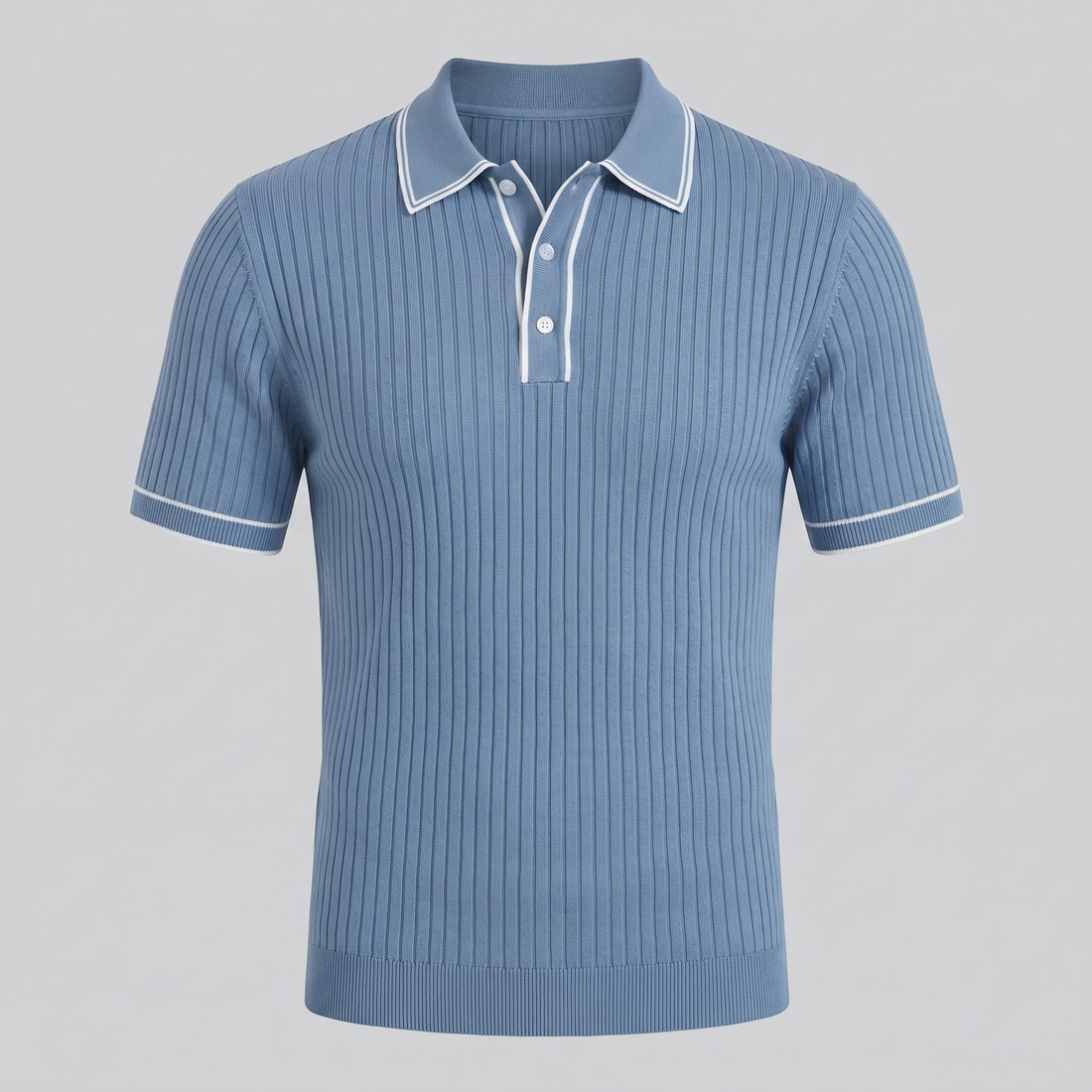 Men's Contrast Trim Ribbed Knit Polo