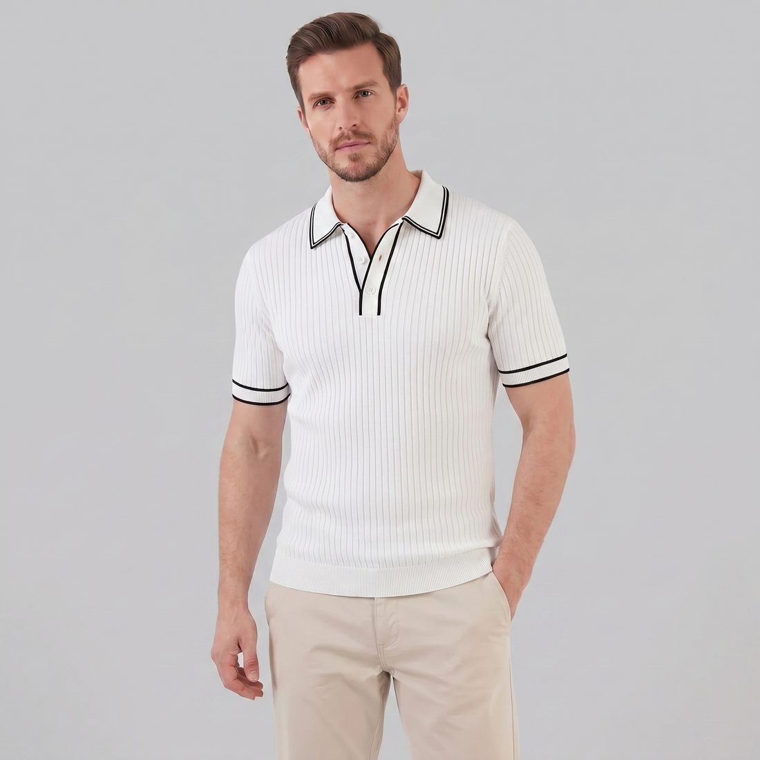 Men's Contrast Trim Ribbed Knit Polo