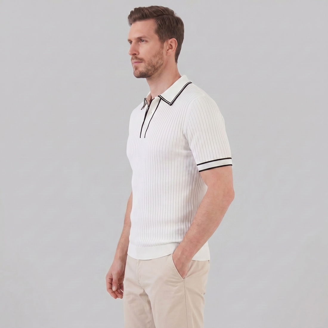 Men's Contrast Trim Ribbed Knit Polo