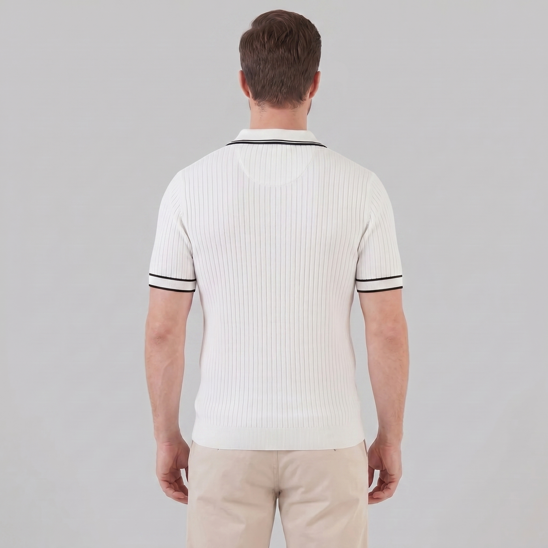 Men's Contrast Trim Ribbed Knit Polo