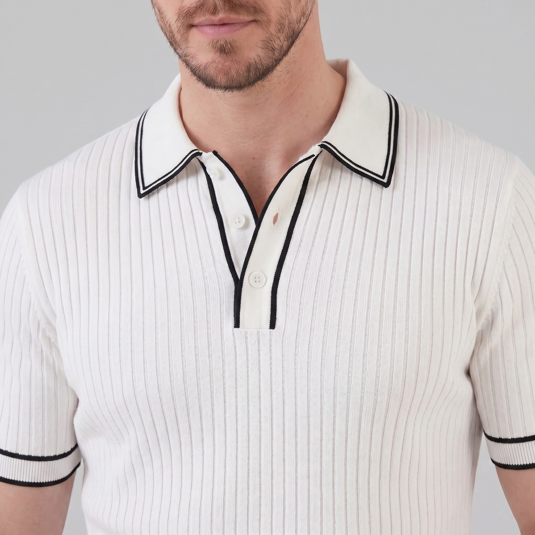 Men's Contrast Trim Ribbed Knit Polo