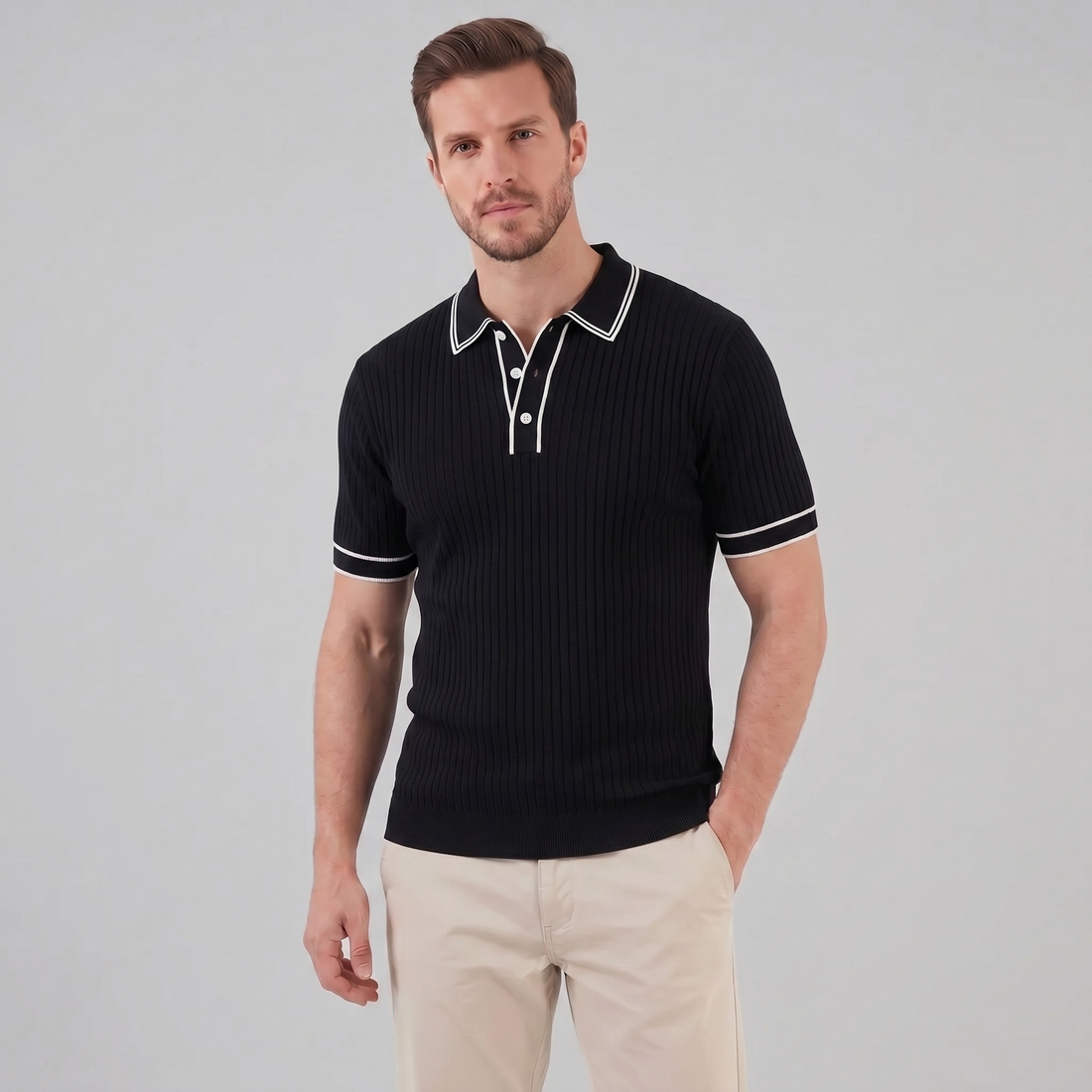 Men's Contrast Trim Ribbed Knit Polo