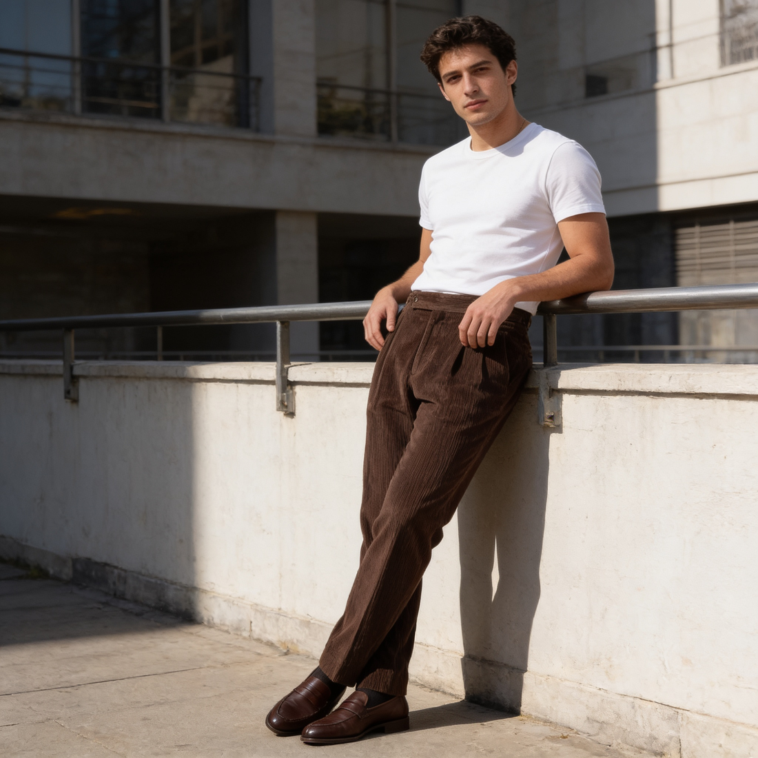 Men's Corduroy Pleated Trousers