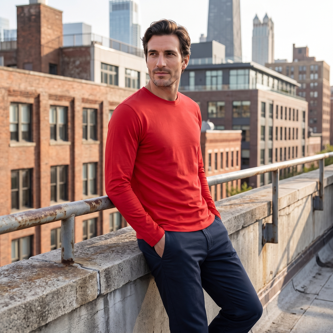 Men's Cotton Blend Long Sleeve Crew Neck Shirt