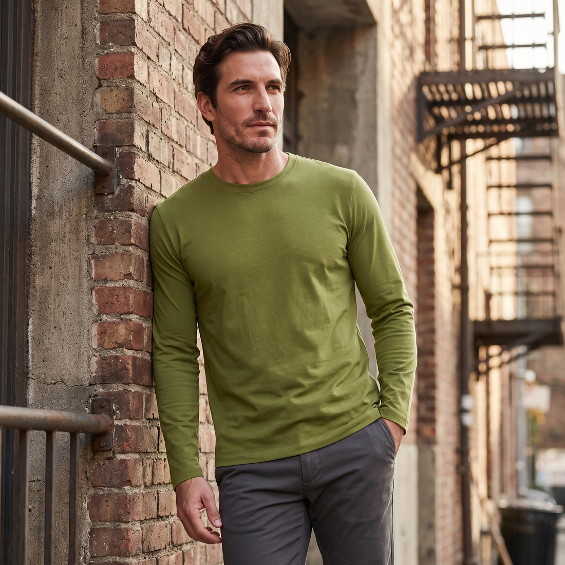 Men's Cotton Blend Long Sleeve Crew Neck Shirt