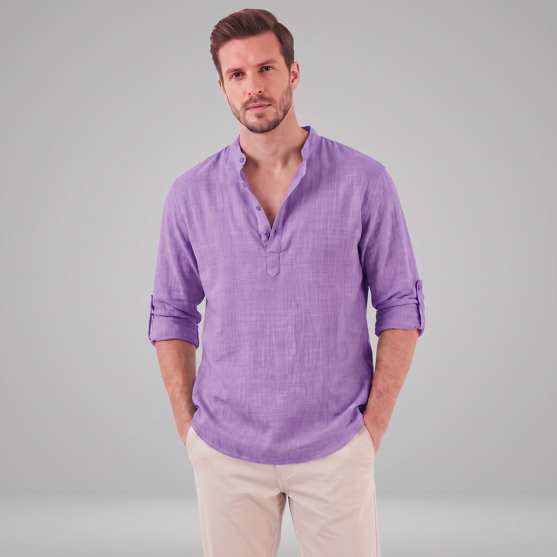 Men's Cotton Popover Henley Shirt