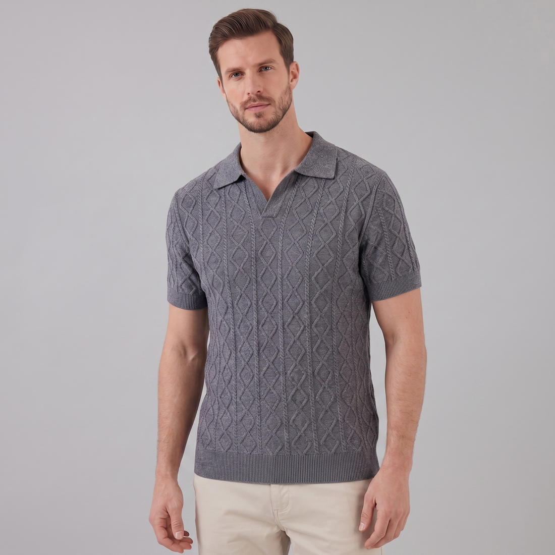 Men's Diamond Cable Knit Polo