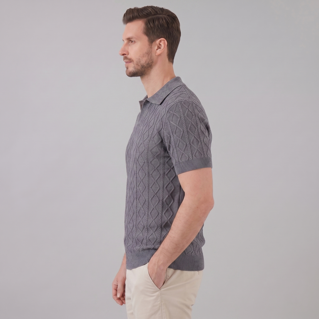 Men's Diamond Cable Knit Polo