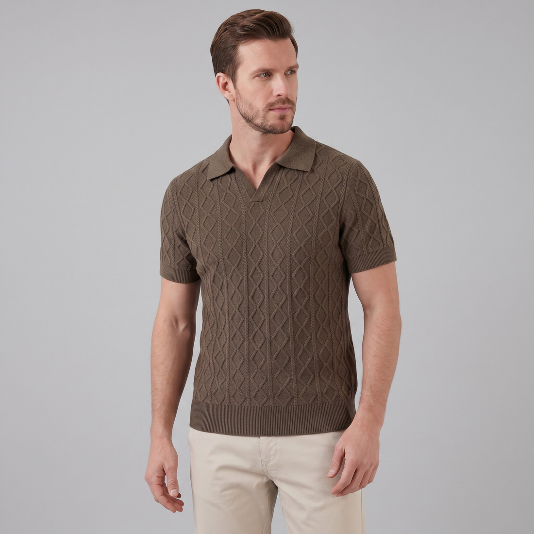 Men's Diamond Cable Knit Polo