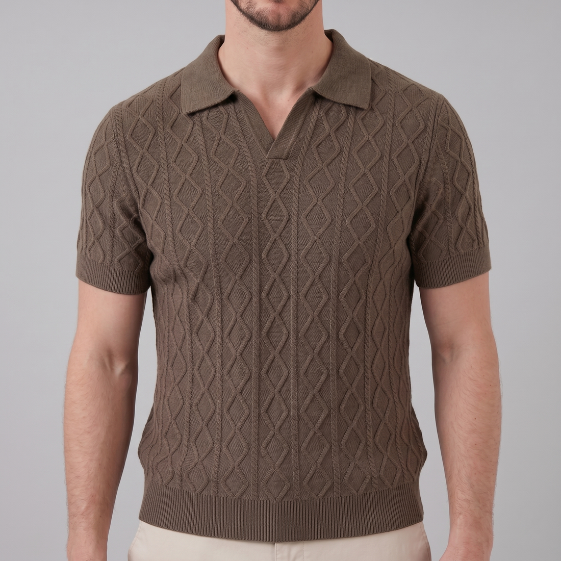 Men's Diamond Cable Knit Polo