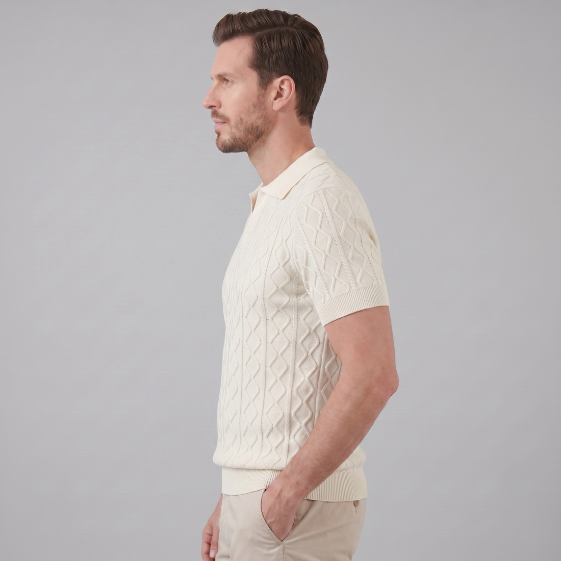Men's Diamond Cable Knit Polo