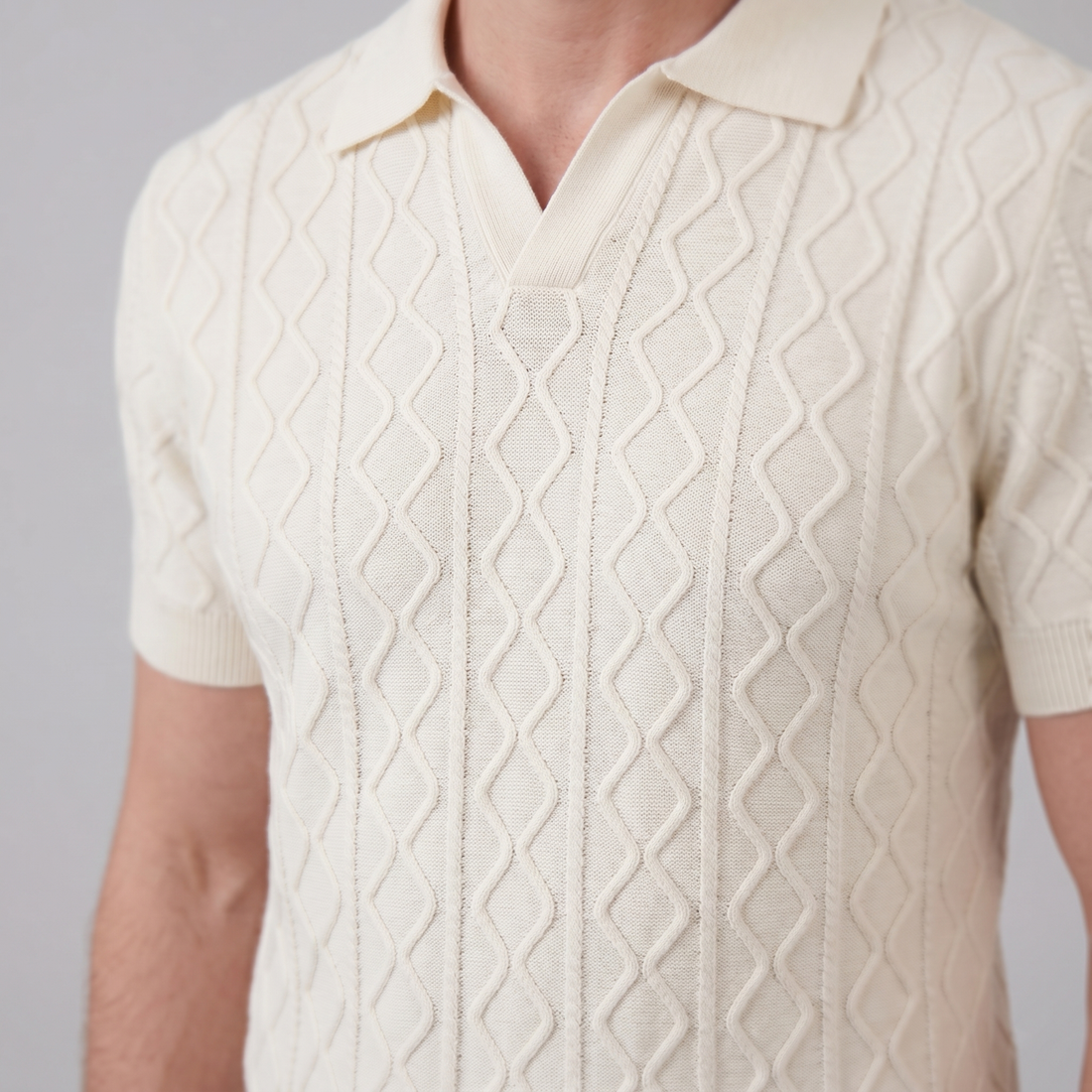 Men's Diamond Cable Knit Polo