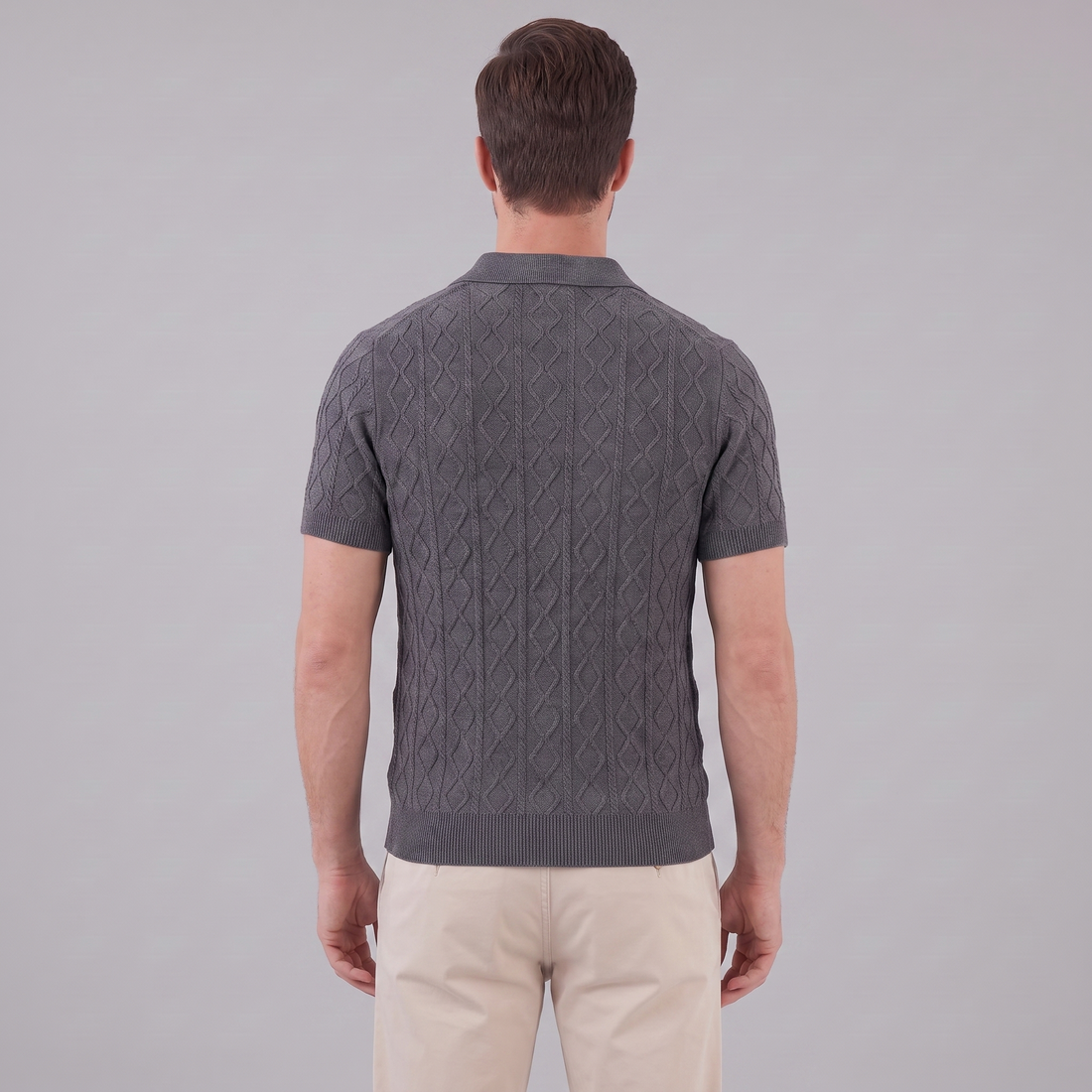 Men's Diamond Cable Knit Polo Shirt