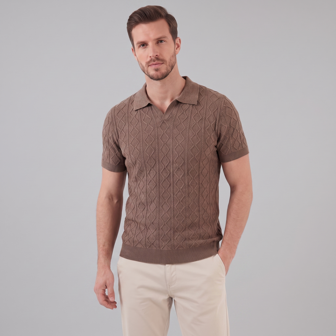 Men's Diamond Cable Knit Polo Shirt