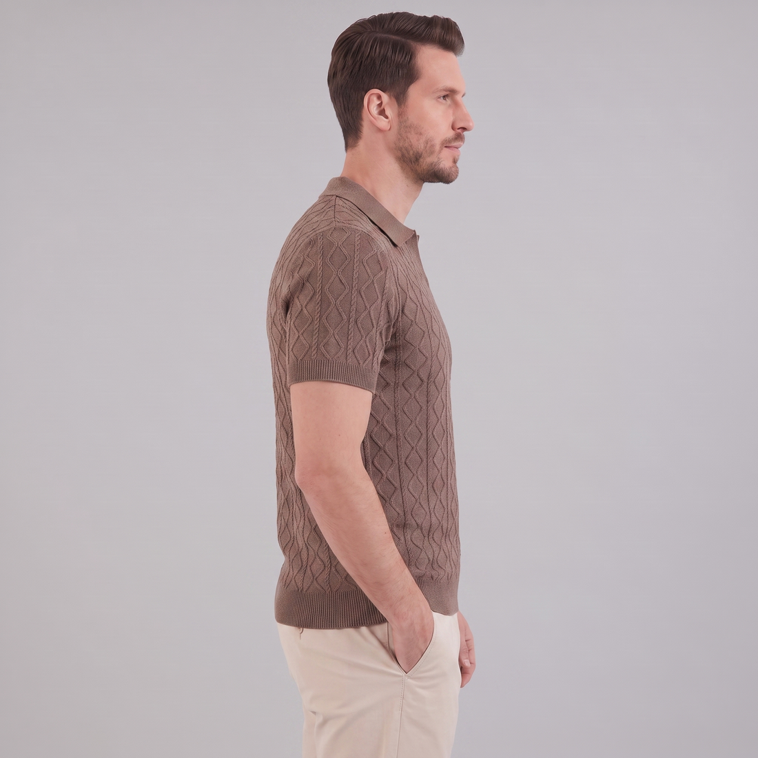 Men's Diamond Cable Knit Polo Shirt