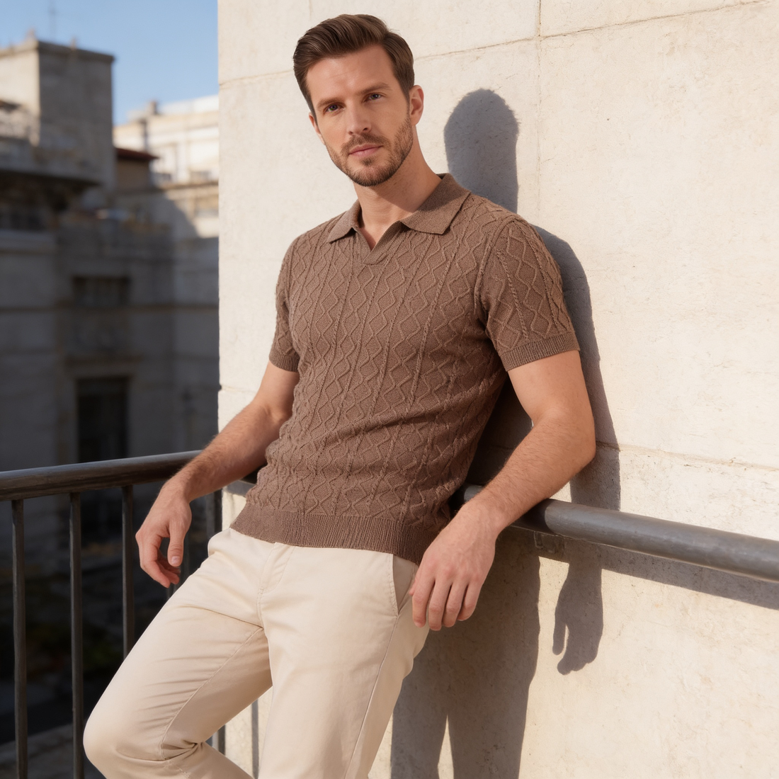 Men's Diamond Cable Knit Polo Shirt