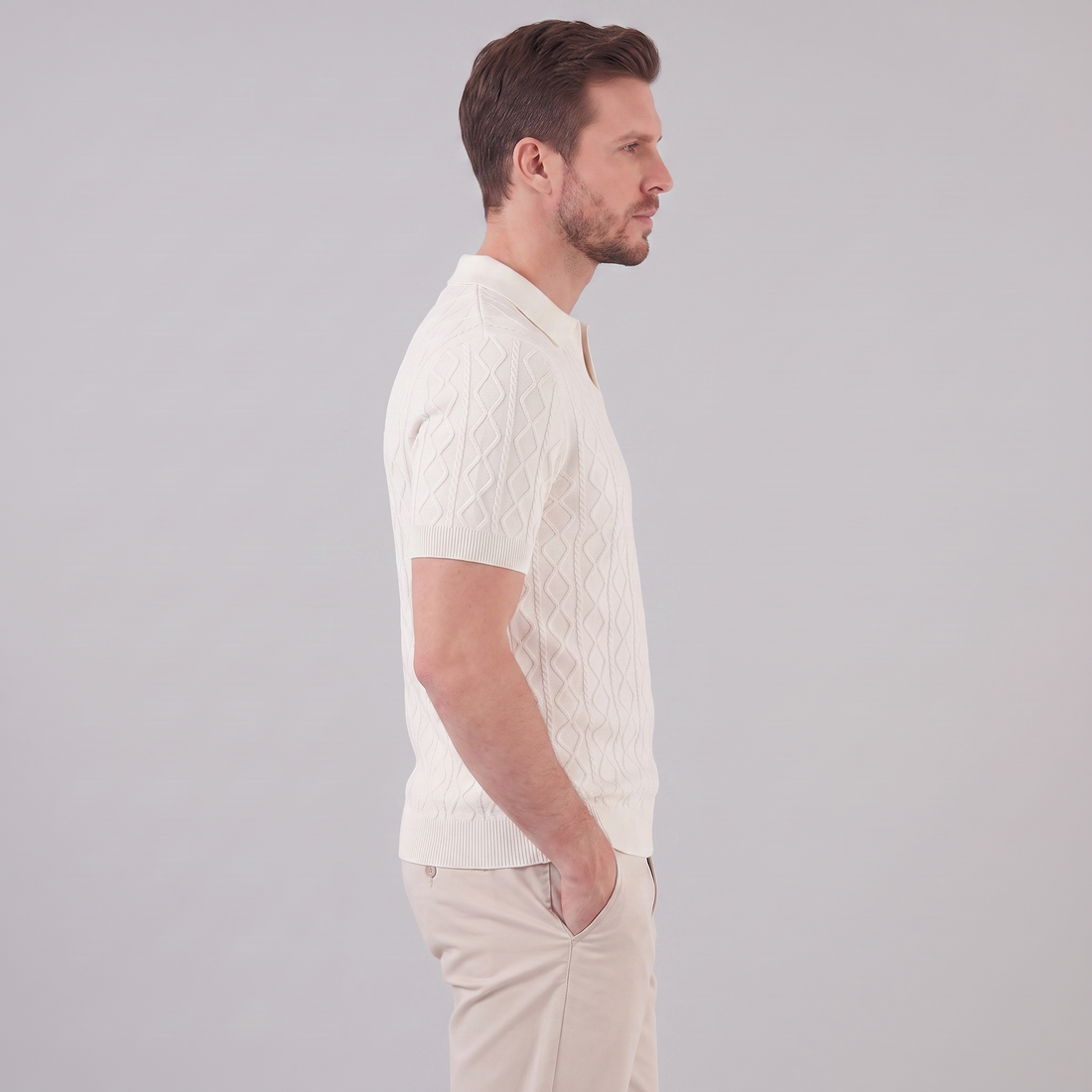 Men's Diamond Cable Knit Polo Shirt