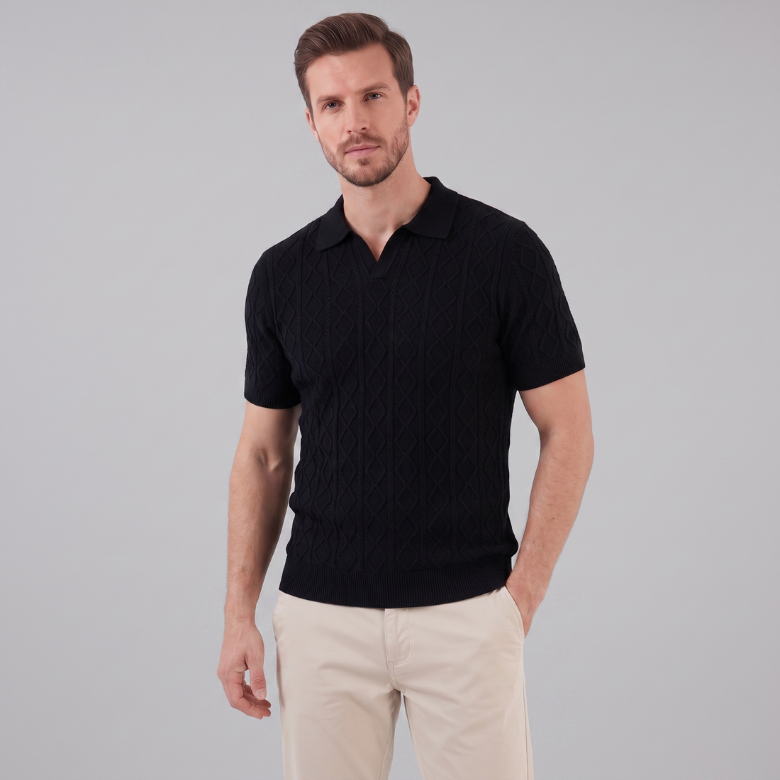 Men's Diamond Cable Knit Polo Shirt