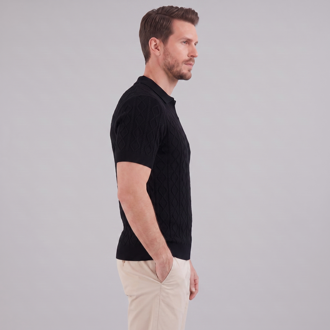 Men's Diamond Cable Knit Polo Shirt