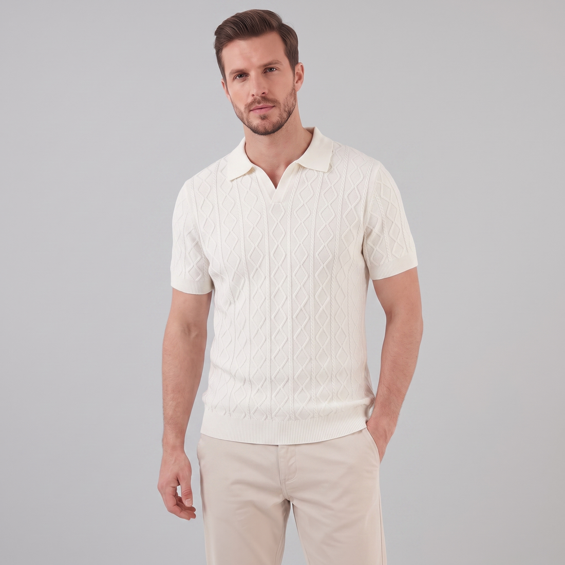 Men's Diamond Cable Knit Polo Shirt