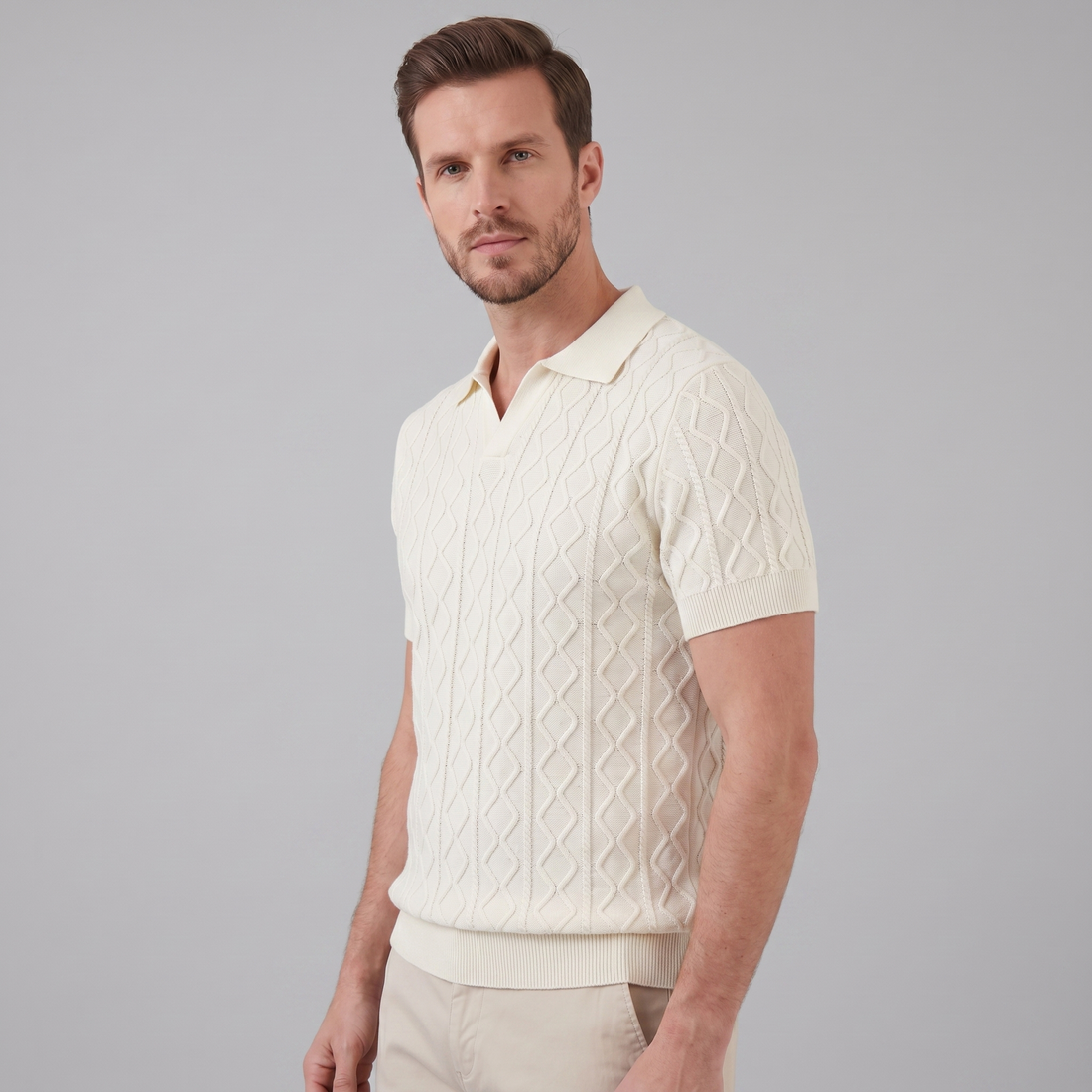 Men's Diamond Cable Knit Polo