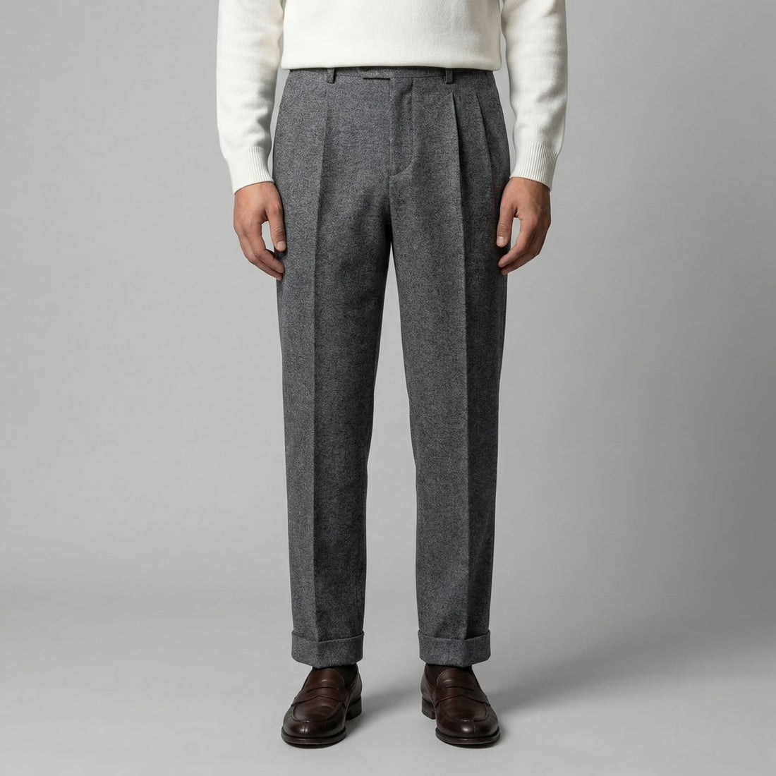 Men's Elegant Pleated Trousers with Side Adjuster